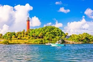 Jupiter, Florida, USA inlet and light house.